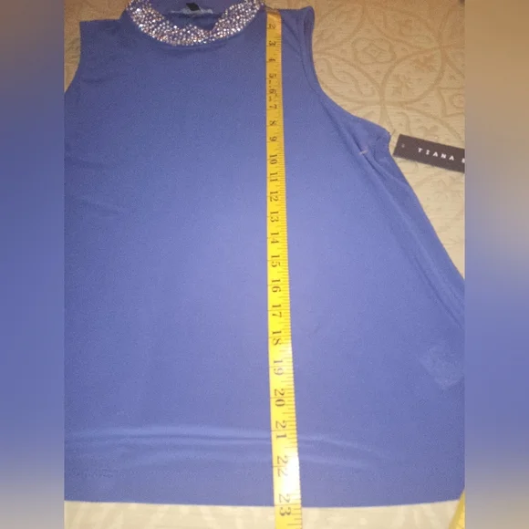New Tatiana B. Elegant Blue Pearl & Rhinestone Embezzled Sleeveless Top - Picture 5 of 6